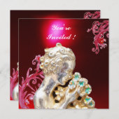 MÄDCHEN MIT BLUME ,Red Burgund Ruby Einladung (Vorne/Hinten)