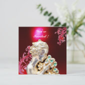 MÄDCHEN MIT BLUME ,Red Burgund Ruby Einladung (Stehend Vorderseite)