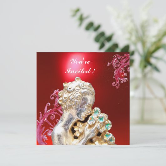 MÄDCHEN MIT BLUME, Red Ruby Einladung (Stehend Vorderseite)