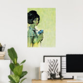 Mädchen mit Blume Retro Vintage Pulsabdeckung Art Poster (Heimbüro)