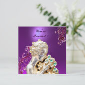 MÄDCHEN MIT BLUME, rosa Lila Amethyst Einladung (Stehend Vorderseite)