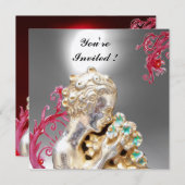 MÄDCHEN MIT BLUME, Roter Burgund Ruby, Weiß Einladung (Vorne/Hinten)