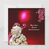 MÄDCHEN MIT BLUME, Roter Burgund Ruby, Weiß Einladung (Rückseite)