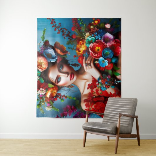 Mädchen mit Blume Wandteppich (Beispiel)