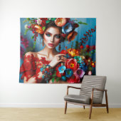 Mädchen mit Blume Wandteppich (Beispiel (Horizontal))