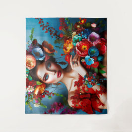 Mädchen mit Blume Wandteppich