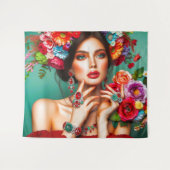 Mädchen mit Blume Wandteppich (Vorderseite (Horizontal))