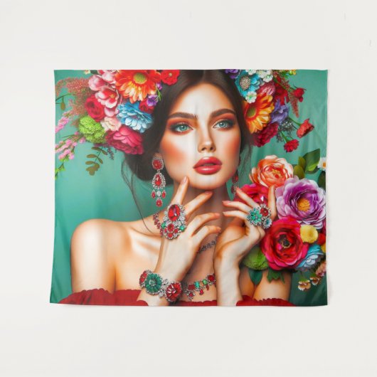 Mädchen mit Blume Wandteppich (Vorderseite (Horizontal))