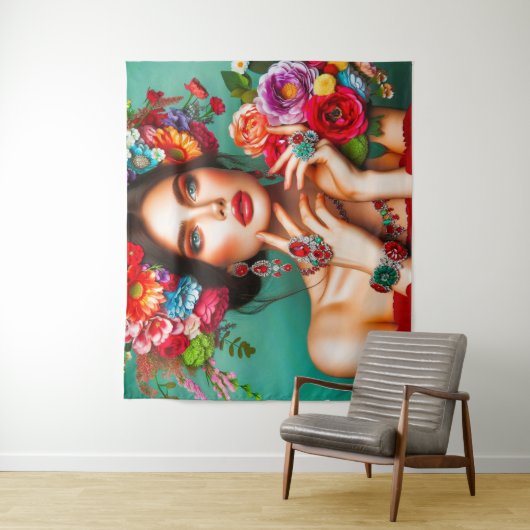 Mädchen mit Blume Wandteppich (Beispiel)