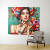 Mädchen mit Blume Wandteppich (Beispiel (Horizontal))