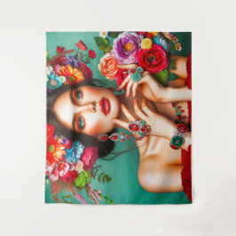 Mädchen mit Blume Wandteppich