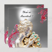 MÄDCHEN MIT BLUME , Weißer Mond Einladung (Vorne/Hinten)