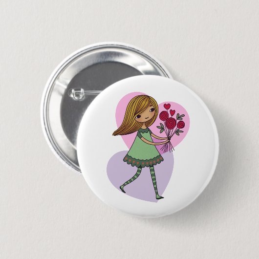 Mädchen mit Blumen Button (Vorne & Hinten)