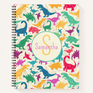 Mädchen mit Blumen-Dinosaurier-Silhouette Mädchen Notizblock