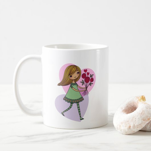 Mädchen mit Blumen Kaffeetasse (Mit Donut)