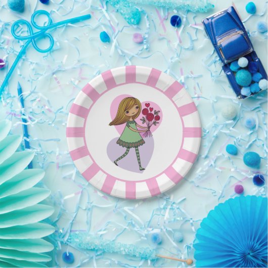 Mädchen mit Blumen Pappteller (Party)
