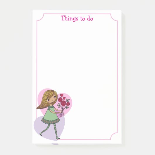 Mädchen mit Blumen Post-it Klebezettel (Vorderseite)
