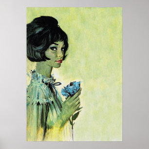 Mädchen mit Blumen Retro Vintage Pulp-Cover Art Poster
