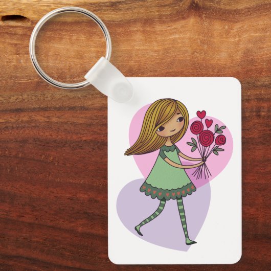 Mädchen mit Blumen Schlüsselanhänger (Vorderseite)