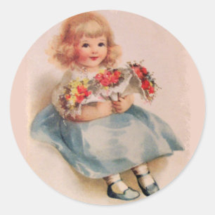 Mädchen mit Blumen Stickern Runder Aufkleber