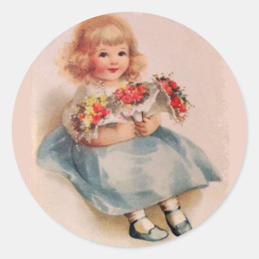 Mädchen mit Blumen Stickern Runder Aufkleber (Vorderseite)