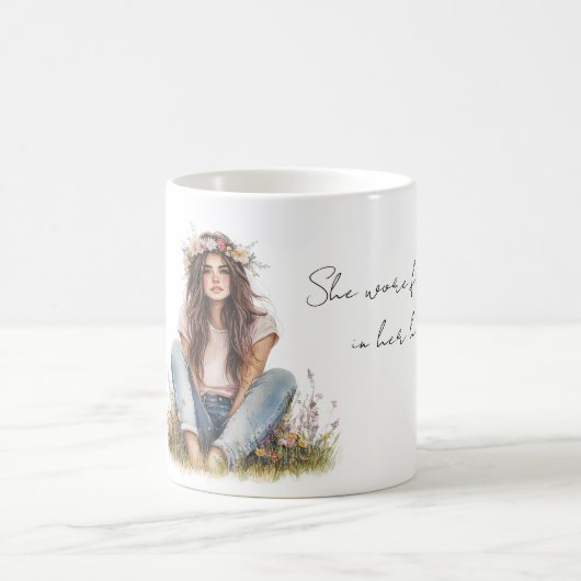 Mädchen mit braunem Haar Blumen im Haar Kaffeetasse (Mittel)