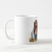 Mädchen mit braunem Haar Blumen im Haar Kaffeetasse (Links)