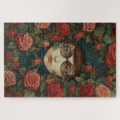 Mädchen mit Brille, umgeben von Rose Puzzle (Horizontal)