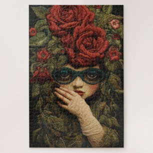 Mädchen mit Brille und bestickten Rosen Puzzle