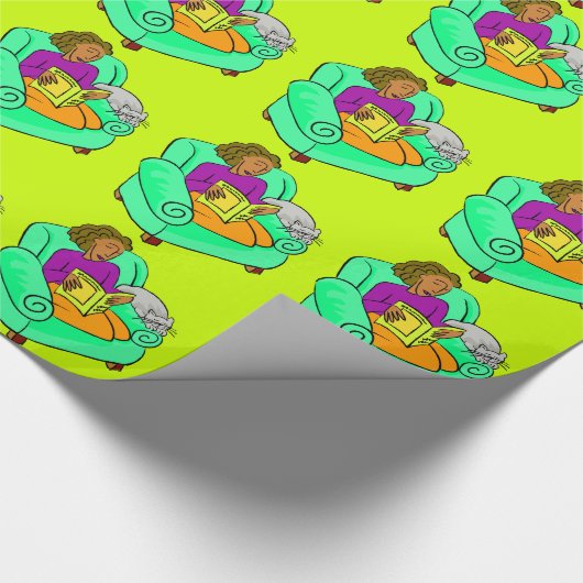 Mädchen mit Buch und Katze Geschenkpapier (Ecke)