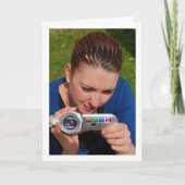 Mädchen mit Camcorder Portrait Karte (Vorderseite)