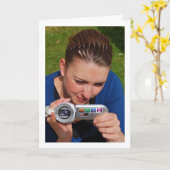 Mädchen mit Camcorder Portrait Karte (Gelbe Blume)