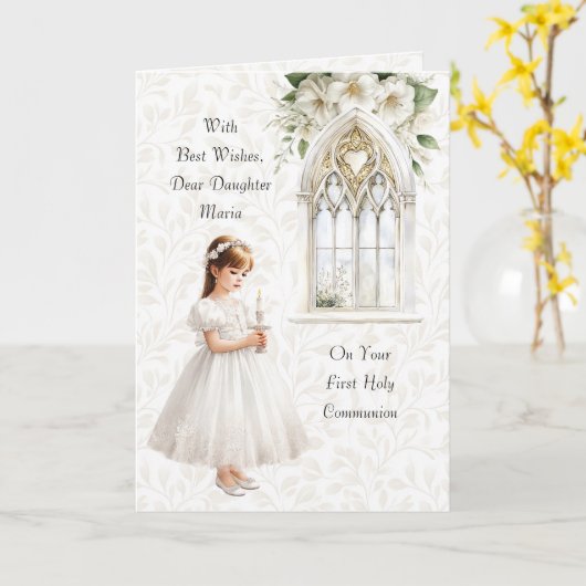 Mädchen mit Candle First Communitygrüße Karte (Gelbe Blume)