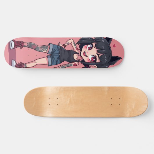 Mädchen mit Cartoon-Tattoos Skateboard (Horizontal)