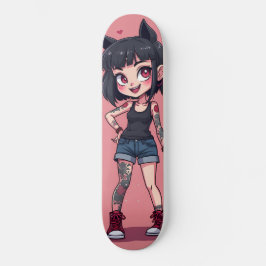 Mädchen mit Cartoon-Tattoos Skateboard