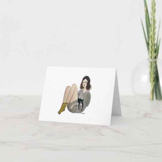 Mädchen mit Cat Grußkarte Karte (Vorderseite)