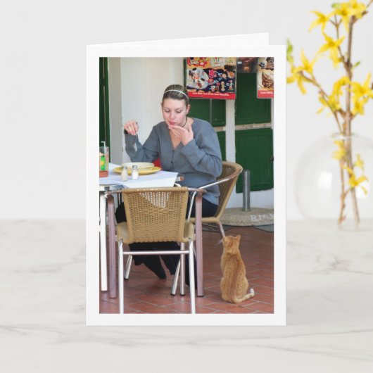 Mädchen mit Cat Portrait Karte (Gelbe Blume)