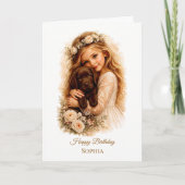 Mädchen mit Chocolate-Labrador-Welpe Karte (Vorderseite)