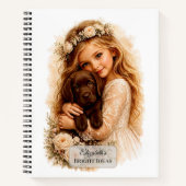 Mädchen mit Chocolate-Labrador-Welpe Notizblock (Vorderseite)