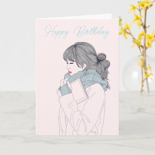 Mädchen mit cooler Abbildung Karte (Gelbe Blume)