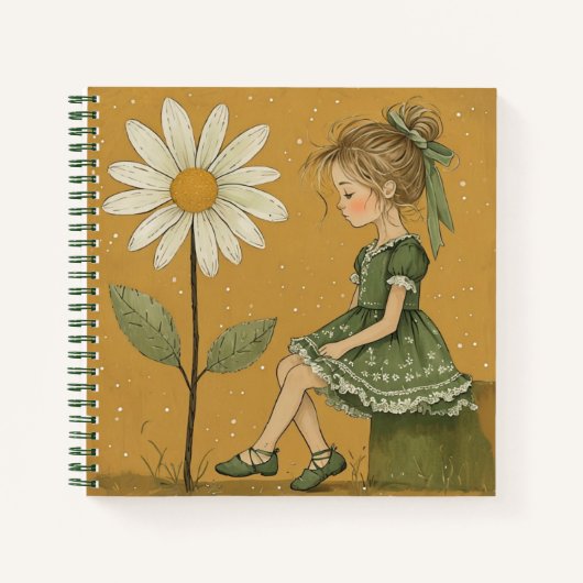 Mädchen mit Daisy Square Spiral Notebook Notizblock (Vorderseite)