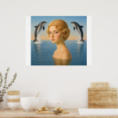MÄDCHEN MIT DELFINEN IM OZEAN POSTER (Küche)