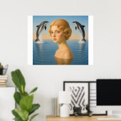 MÄDCHEN MIT DELFINEN IM OZEAN POSTER (Heimbüro)