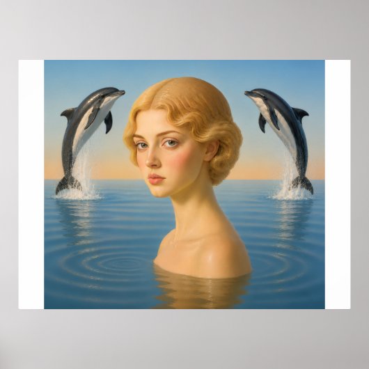 MÄDCHEN MIT DELFINEN IM OZEAN POSTER (Vorne)