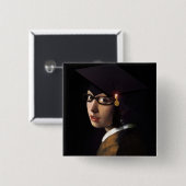 Mädchen mit dem Abschluss-Hut (Perlenohrring) Button (Vorne & Hinten)