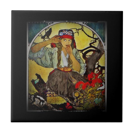 Mädchen mit dem Raven Mährischen Lehrerchor Fliese (Vorderseite)