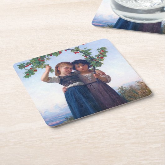 Mädchen mit dem Zweig Cherry, Bouguereau Rechteckiger Pappuntersetzer (angewinkelt)