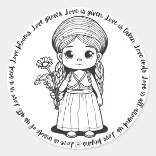 Mädchen mit der Aufkleber "Liebe ist"