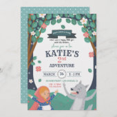 Mädchen mit der Einladung des Wolfs zum Geburtstag (Vorne/Hinten)