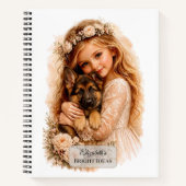 Mädchen mit deutschem Schäferhund-Welpe Notizblock (Vorderseite)